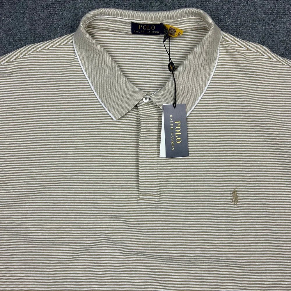 Polo Ralph Lauren Polo Shirt Mens 4LT Beige Striped Stretch Cotton Big & Tall